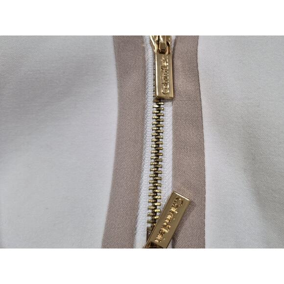Calvin Klein Women's Blazer Jacketwhite with Beige Gold Zipper Size 2 New With T - Picture 5 of 5
